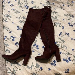 Burgundy thigh high boots